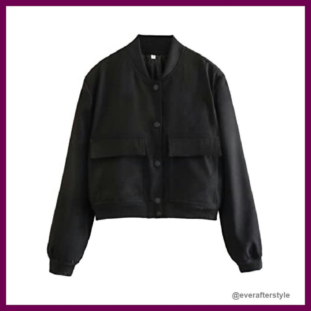 Cropped Bomber Jacket Lightweight Button Down Var… - image 5